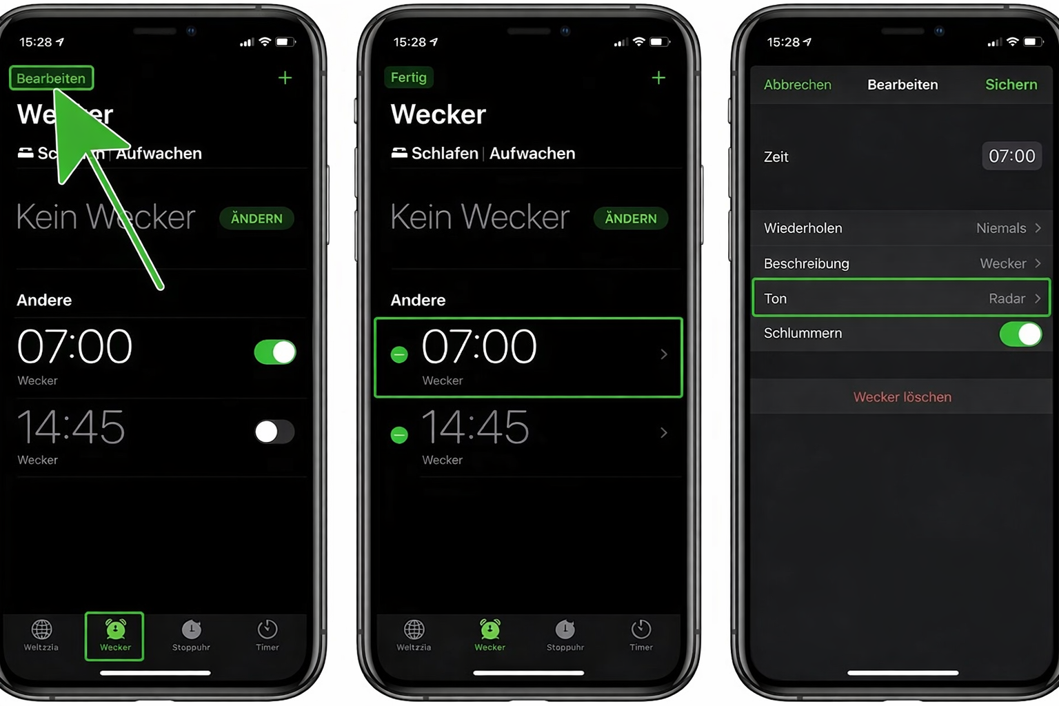 Weckton direkt in der Uhr-App ändern
